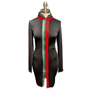 Francesca Bettini Made in Italy Red Green Stripe Zip Front Dress NWOT Small